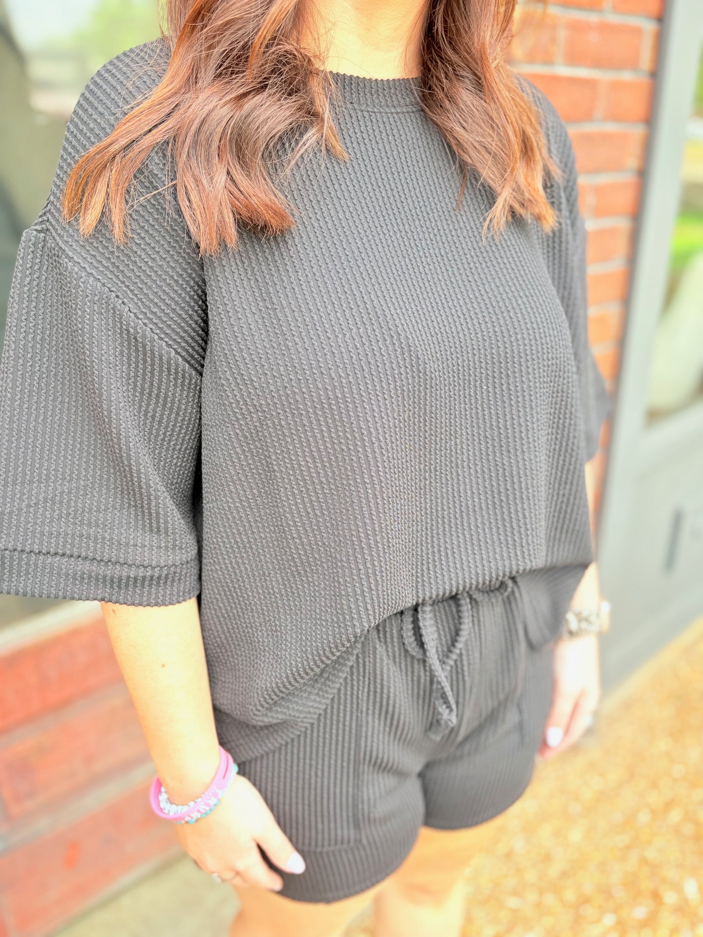 Black Corded Ribbed Set