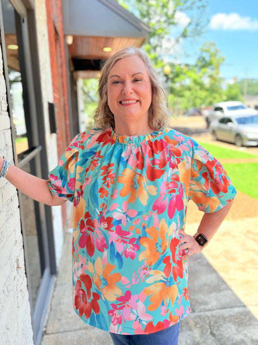 Plus Tropical Floral Print Blouse