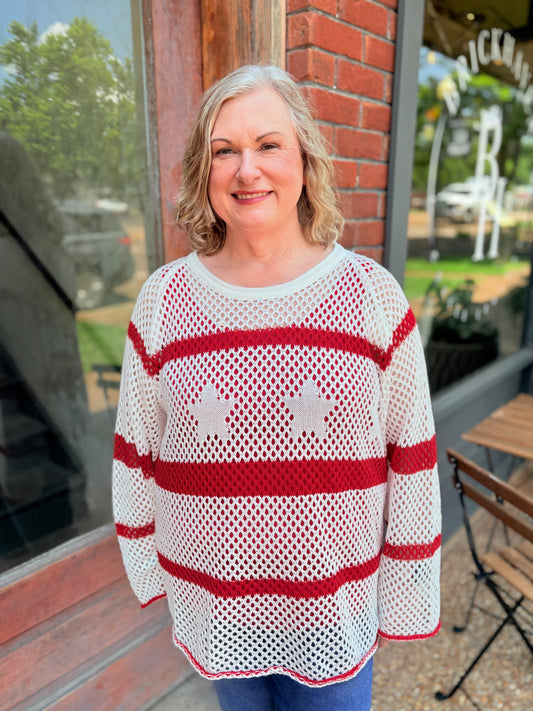Plus White and Red Star Sweater