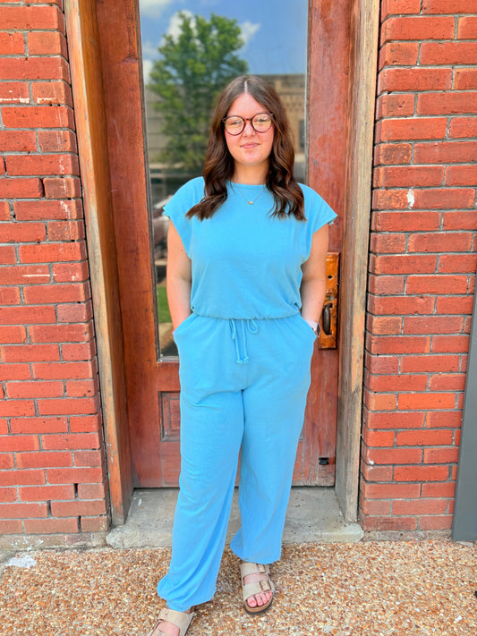 Aqua Blue Short Sleeve Jumpsuit