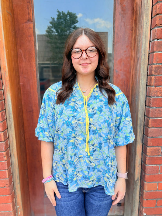 Blue Floral Puff Sleeve Top