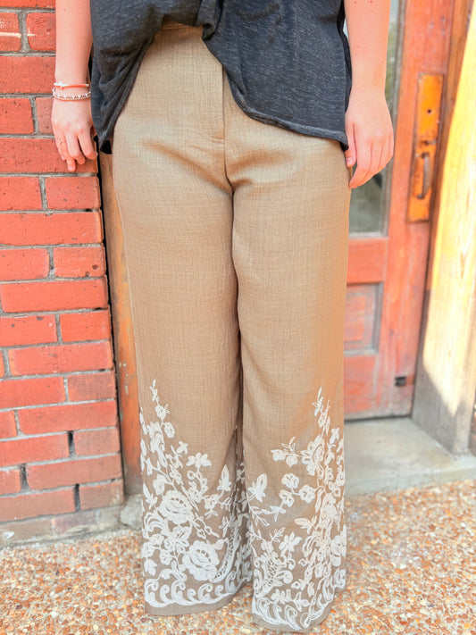 Olive Long Wide Leg Pants with Back Banding