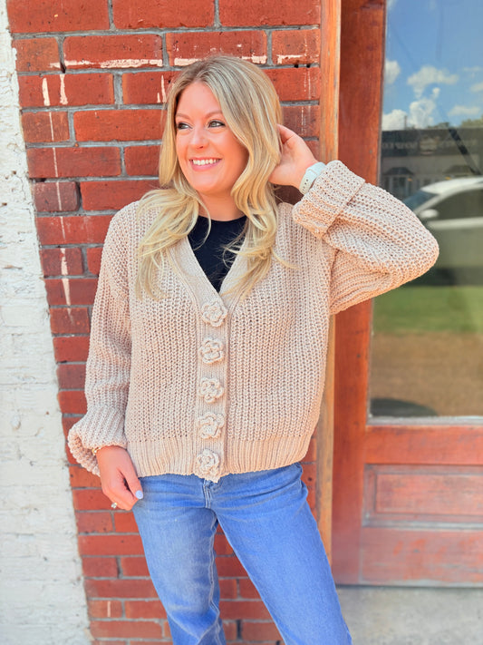 Long Sleeve Exaggerated Button Sweater Cardigan
