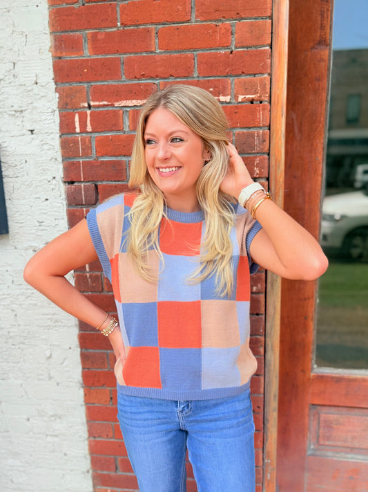 Multi Color Checkered Knit Sweater