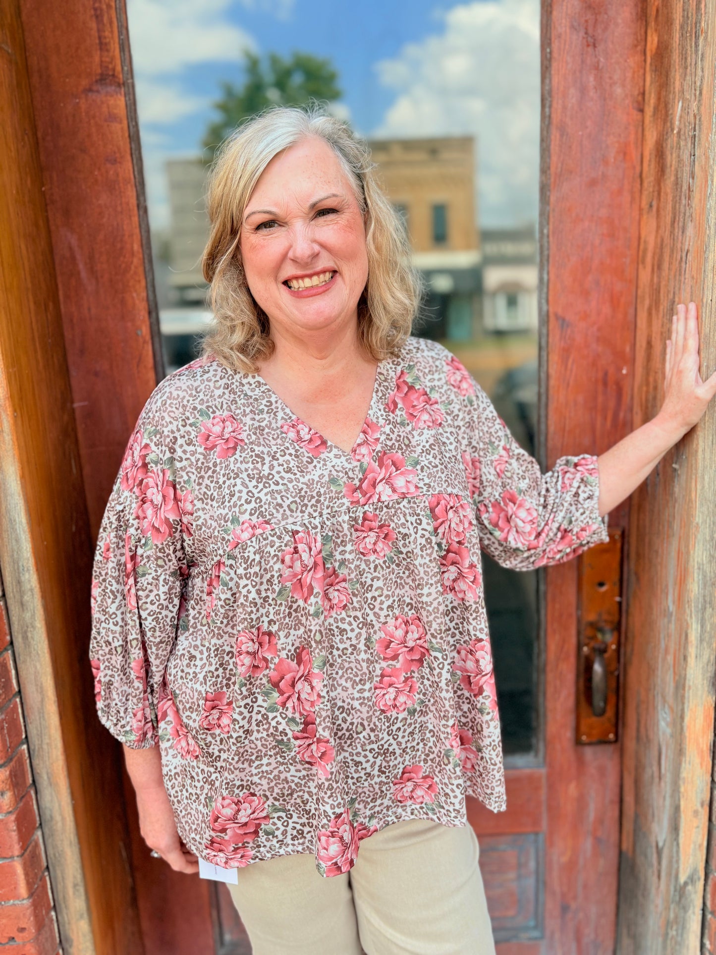 Floral Leopard Printed Loose Fit Top
