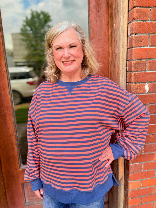 Navy and Orange Stripe Top