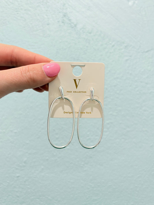 Silver Bar Oval Hoop Earrings