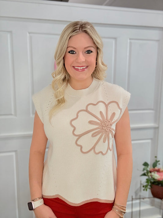 Light Taupe Flower Top