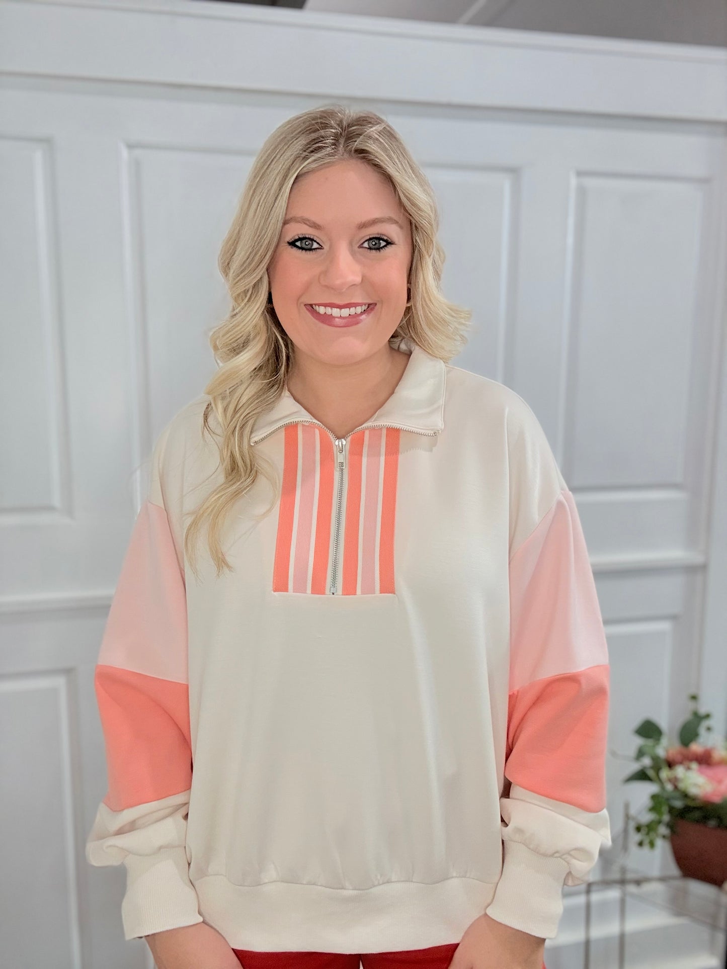 Coral and Cream Colorblock Sweatshirt