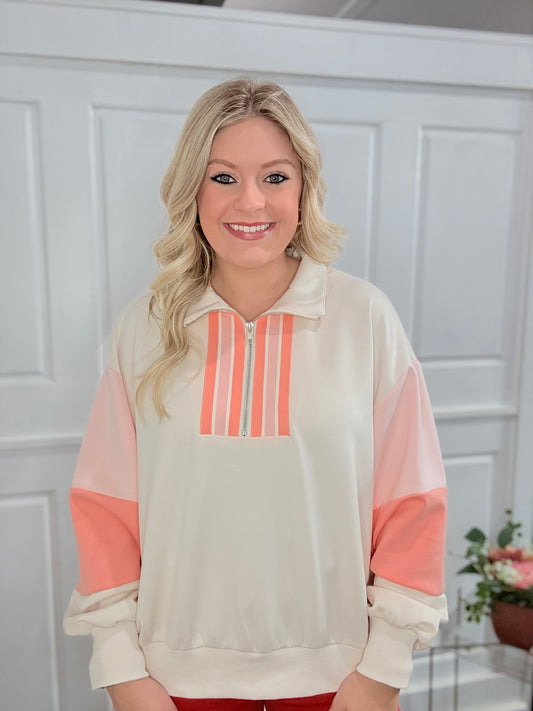 Coral and Cream Colorblock Sweatshirt