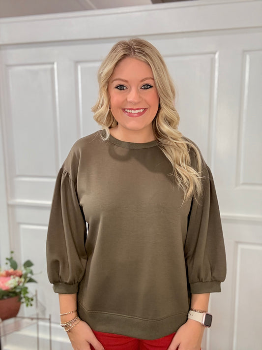 Olive Solid Peasant Sleeve Top