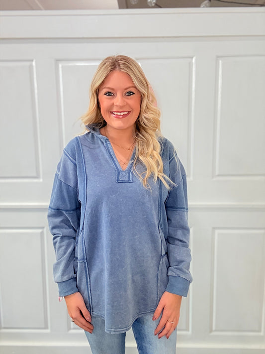 Denim Washed Oversized Top