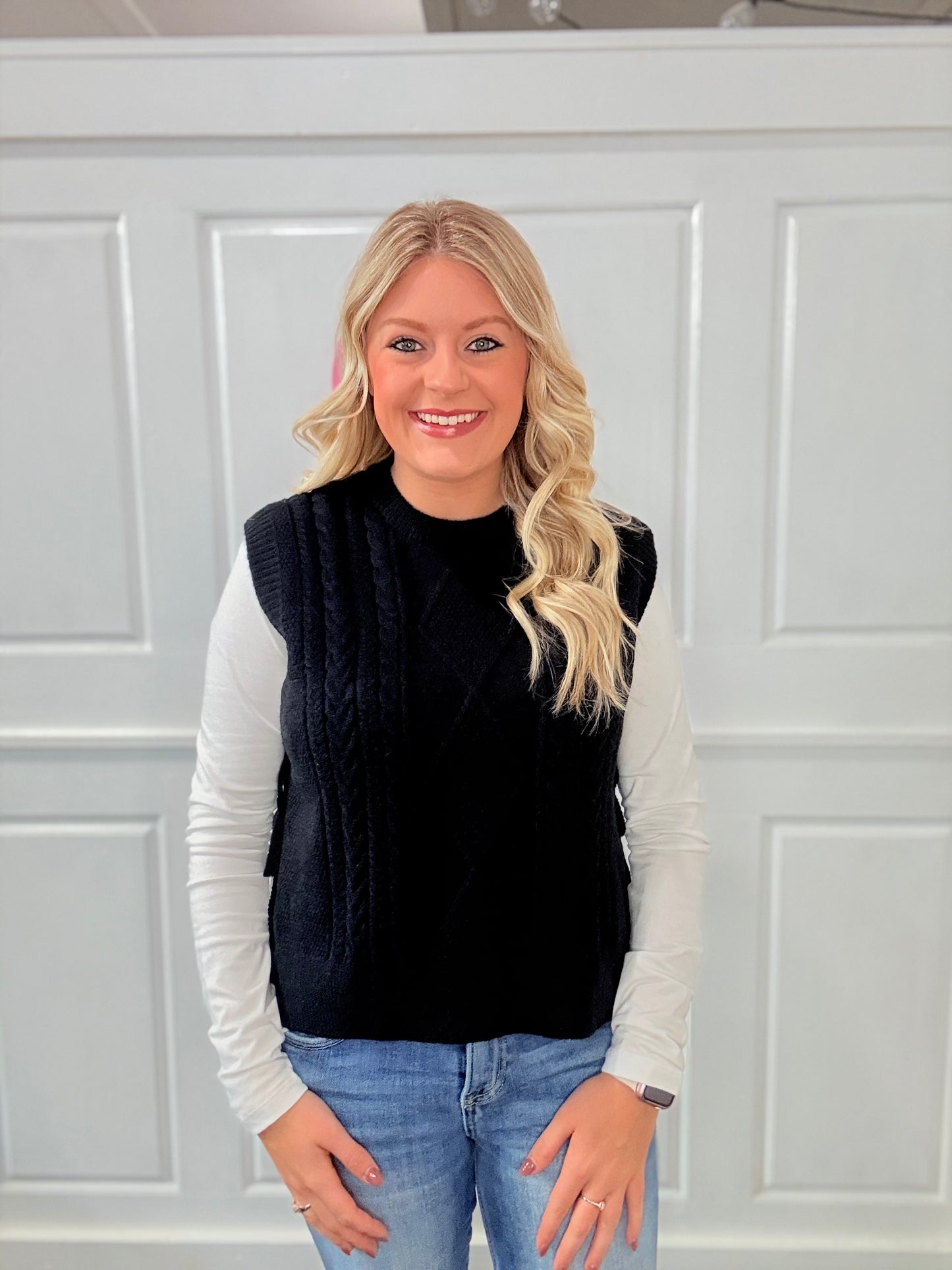 Black Ribbon Tie Sweater Vest