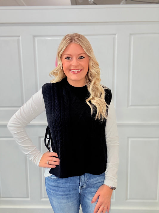 Black Ribbon Tie Sweater Vest