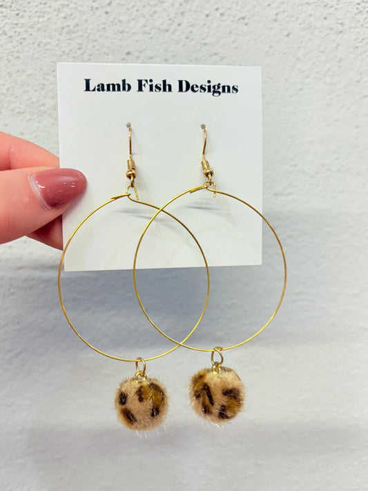 Leopard Pom Pom Earrings