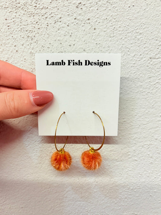 Orange Pom Pom Hoops