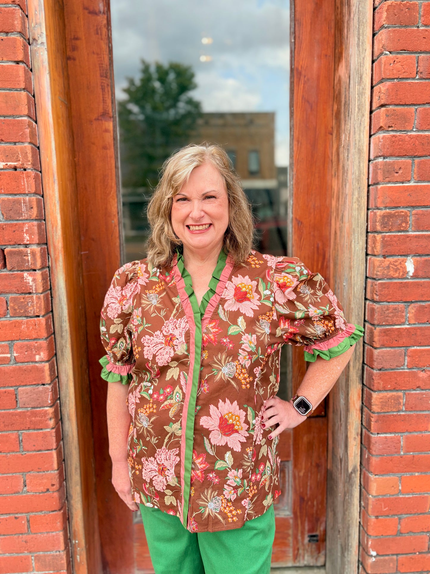 Plus Brown and Green Floral Top