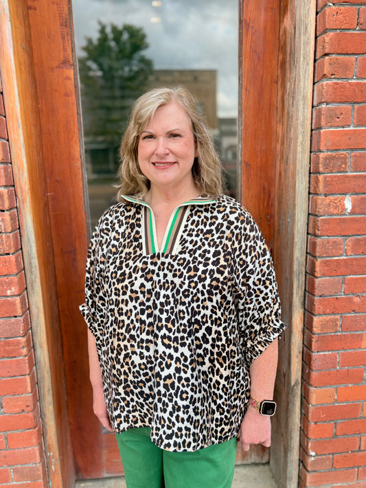 Plus Leopard V Neck Top