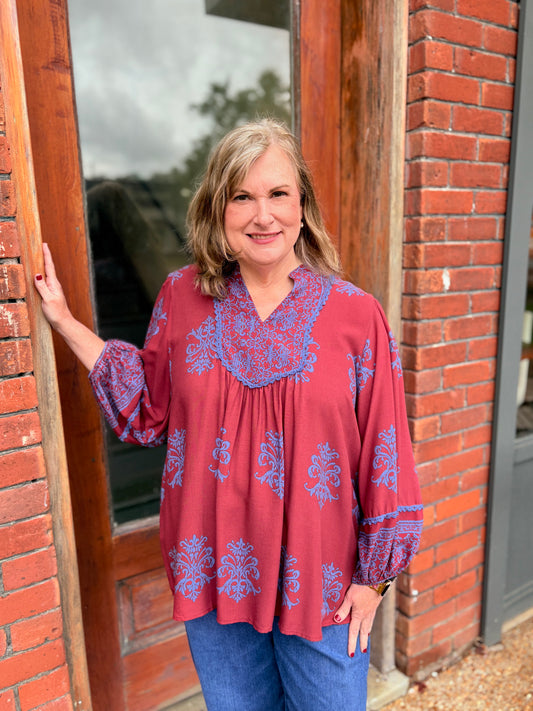 Plus Boho Printed Blouse