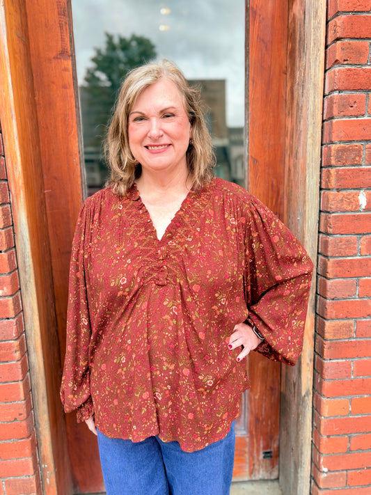 Plus Floral Printed Rayon Gauze Blouse
