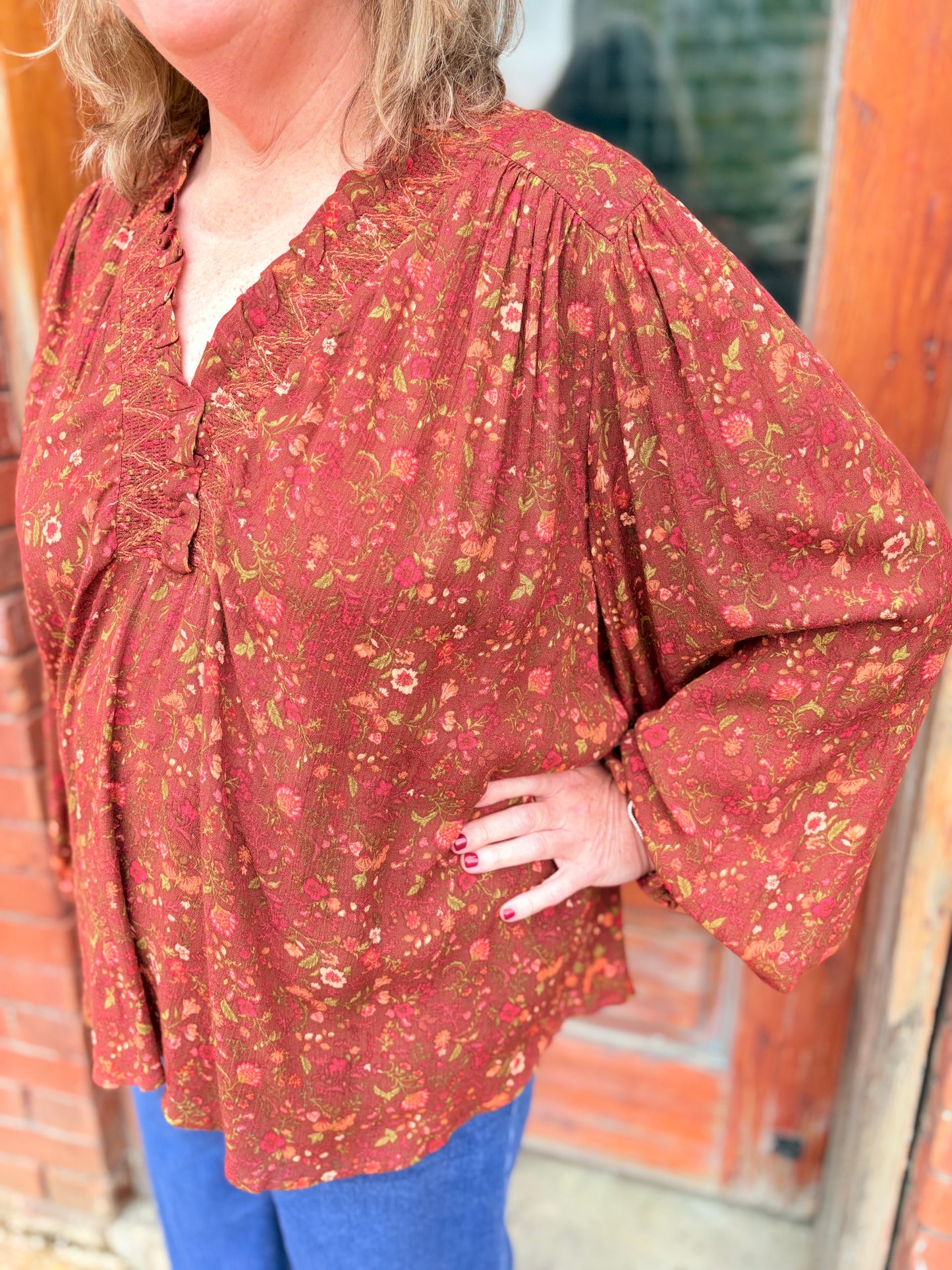 Plus Floral Printed Rayon Gauze Blouse