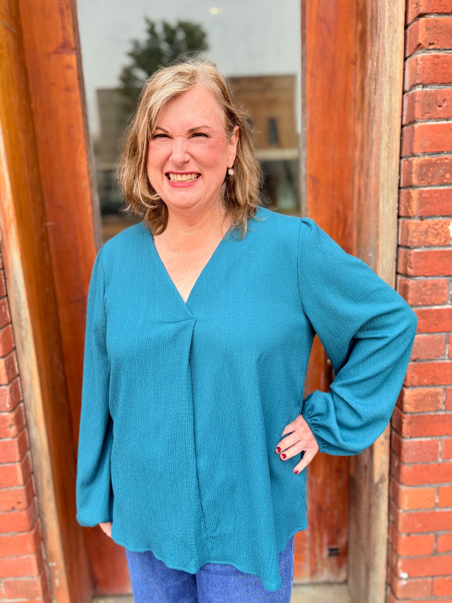 Plus Teal V Neck Top