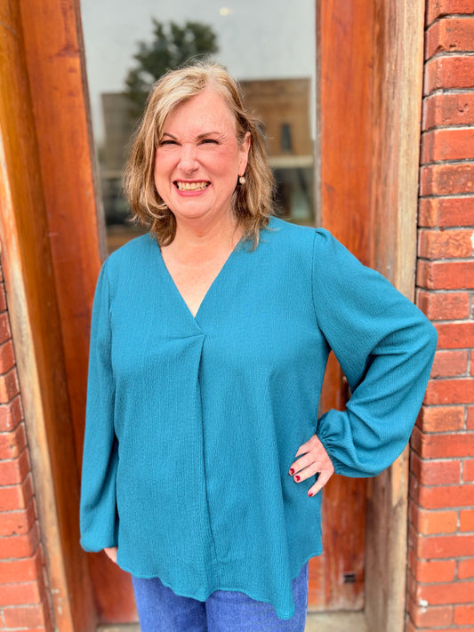 Plus Teal V Neck Top