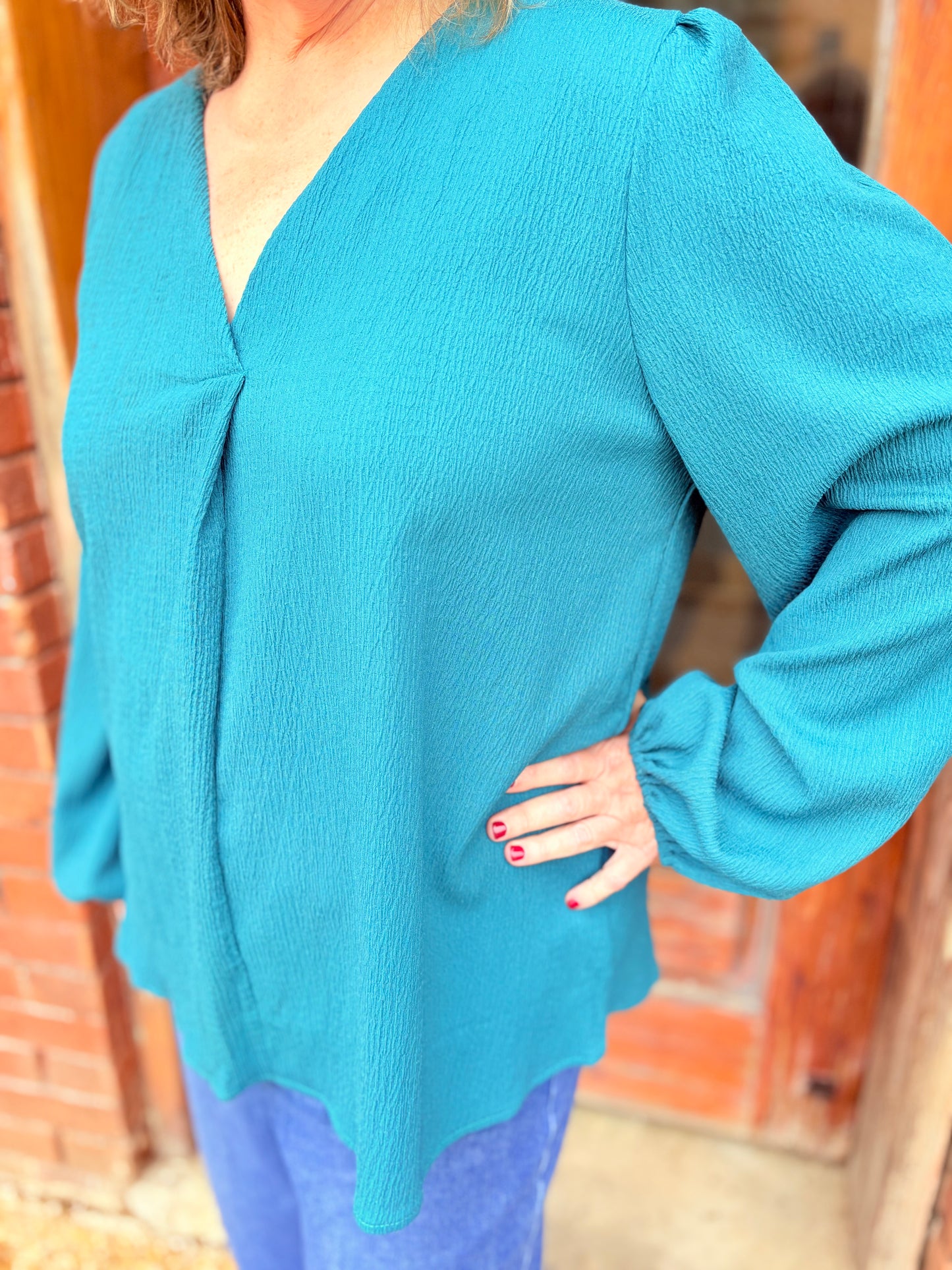 Plus Teal V Neck Top