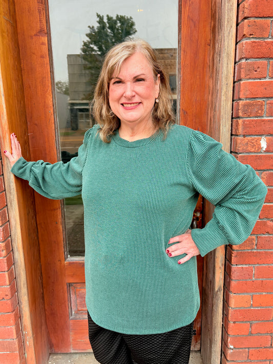 Plus Green Ribbed Top