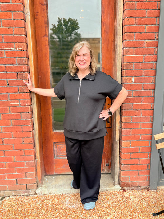 Plus Black Quarter Zip and Pants Set