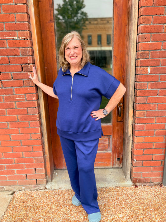 Plus Navy Quarter Zip and Pants Set