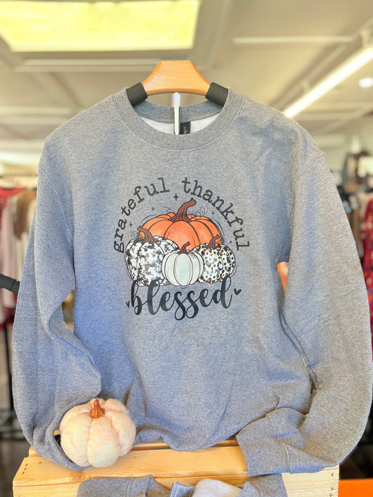 Gray Thankful Pumpkin Sweatshirt