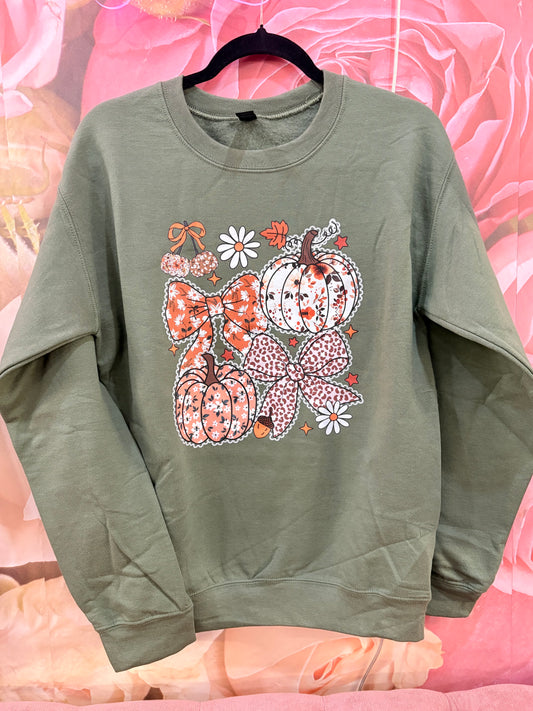 Green Pumpkin and Bows Sweatshirt