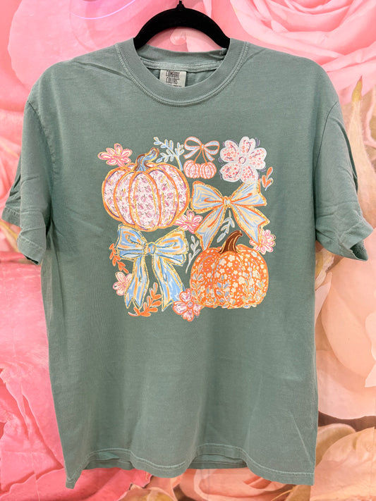 Teal Pumpkin and Bow Fall Tee