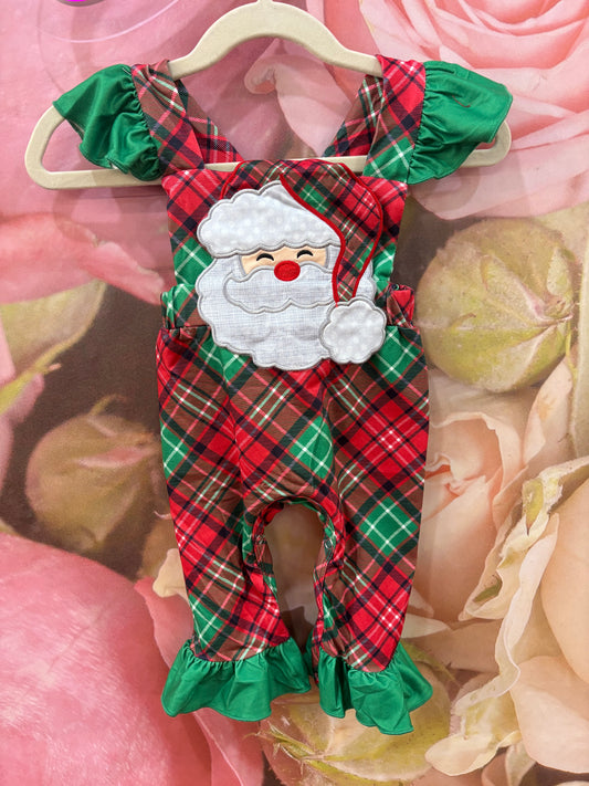 Santa Green and Red Plaid Romper