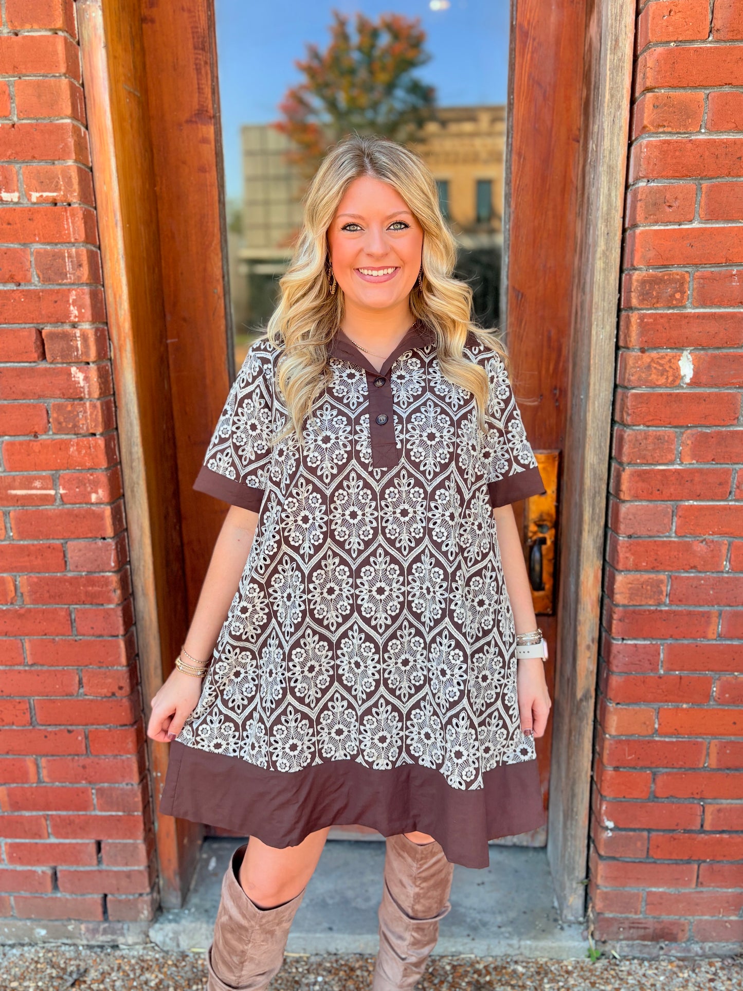 Brown and Cream Embroidered Dress