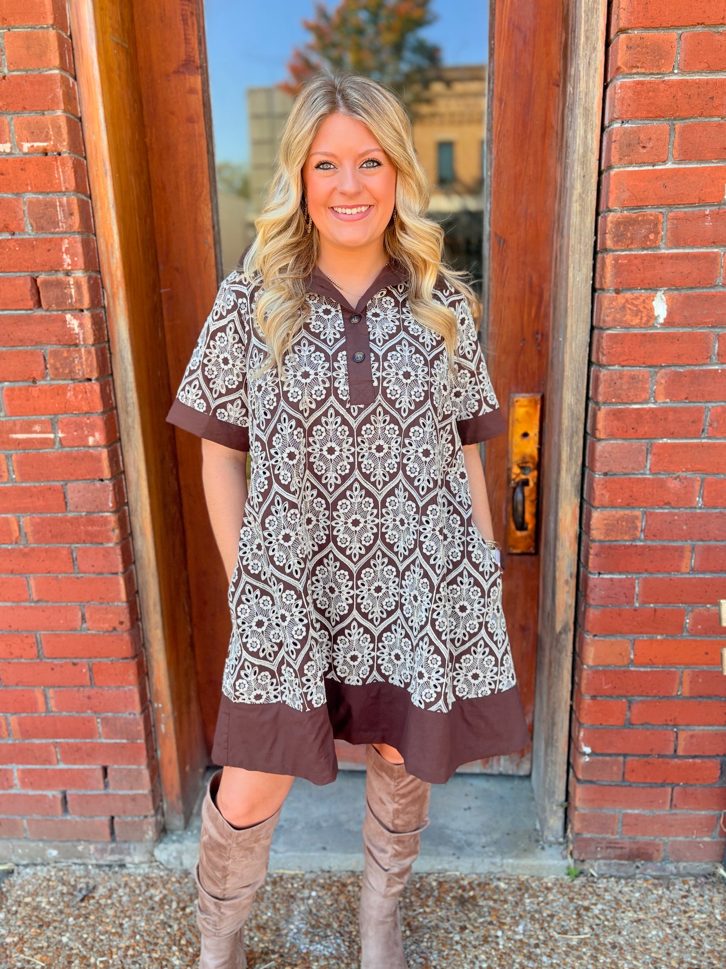 Brown and Cream Embroidered Dress