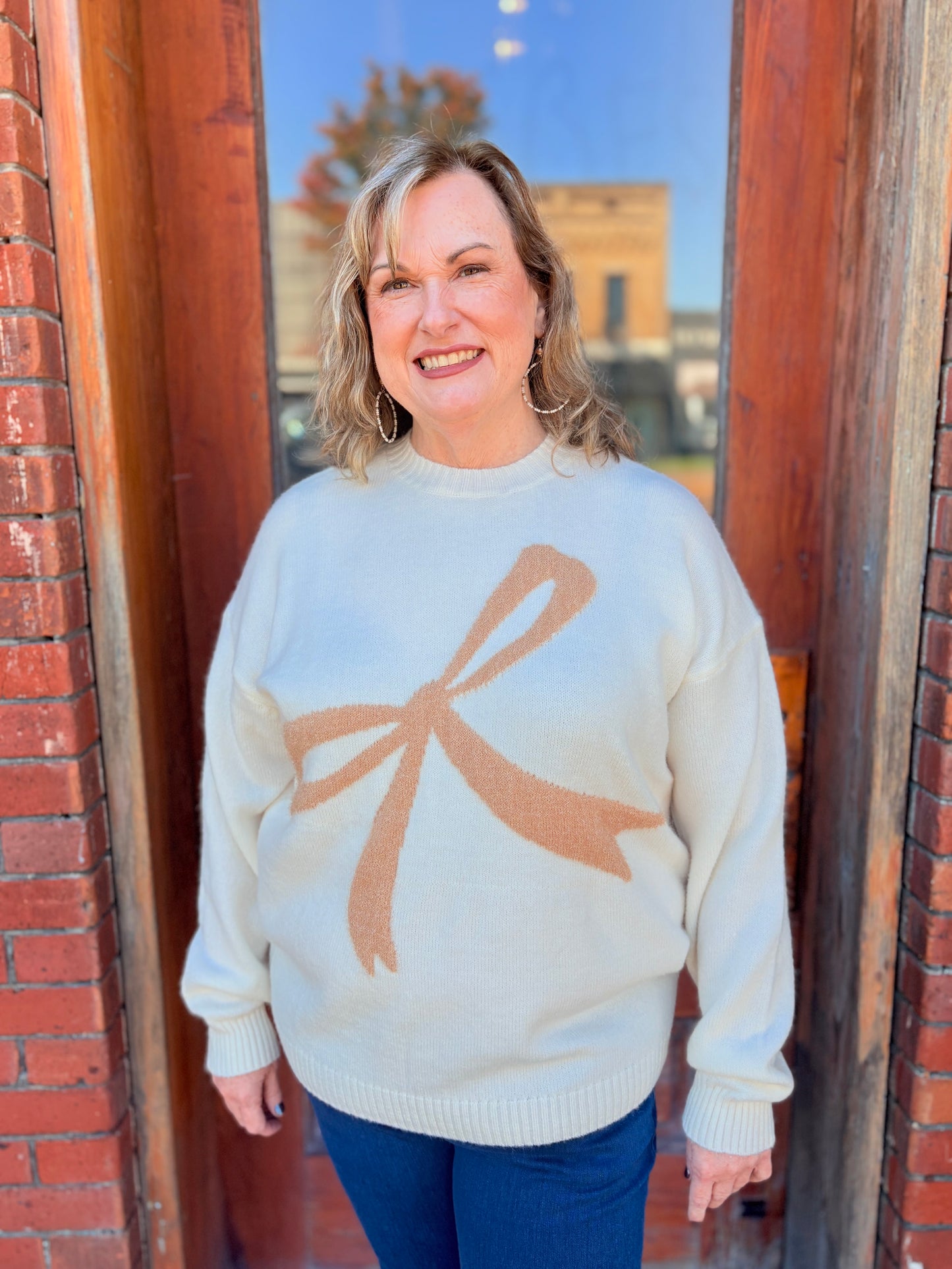 Ivory and Taupe Bow Sweater