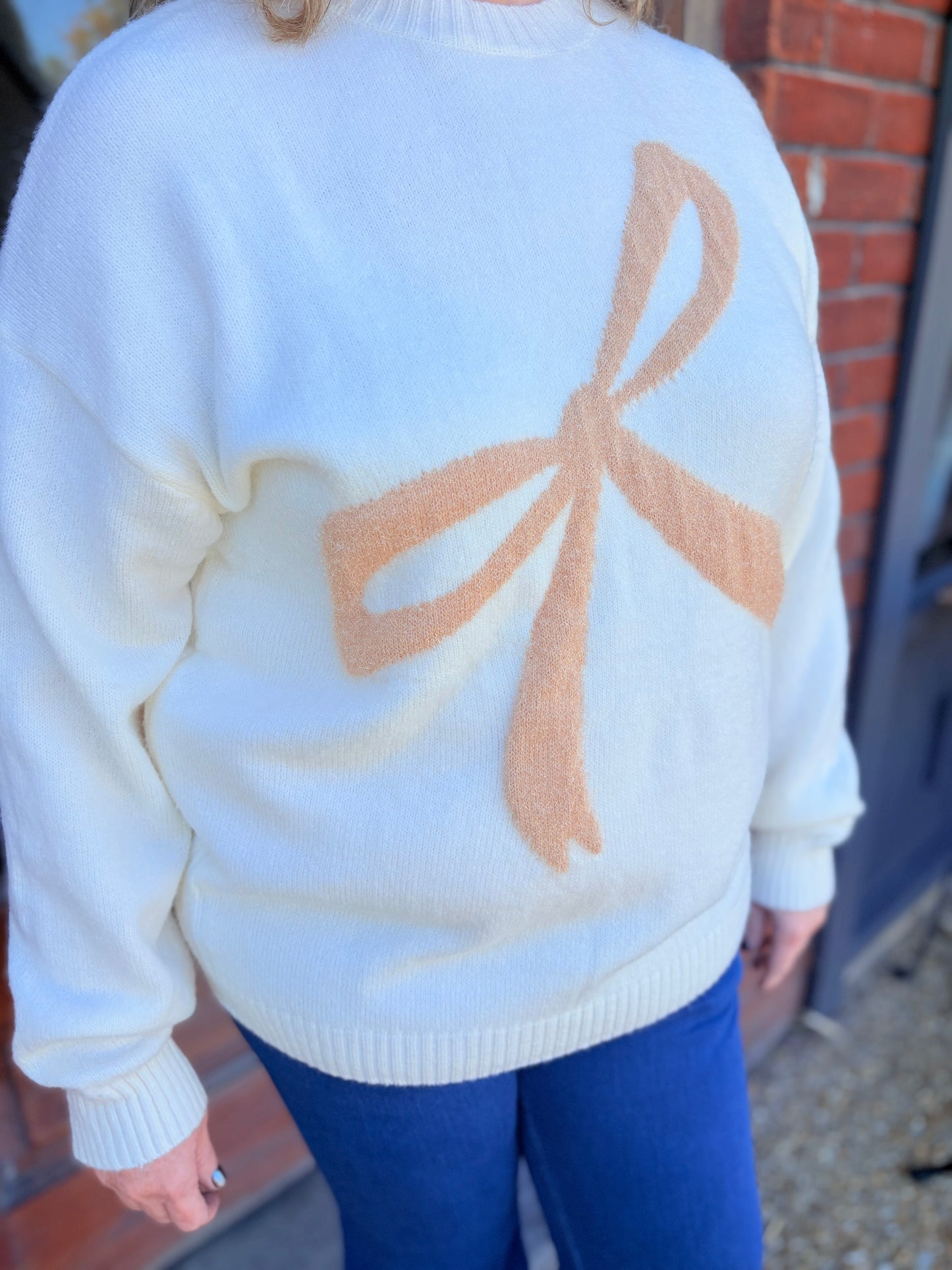 Ivory and Taupe Bow Sweater