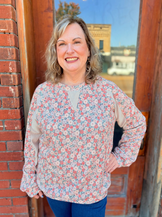Floral Ribbed Top