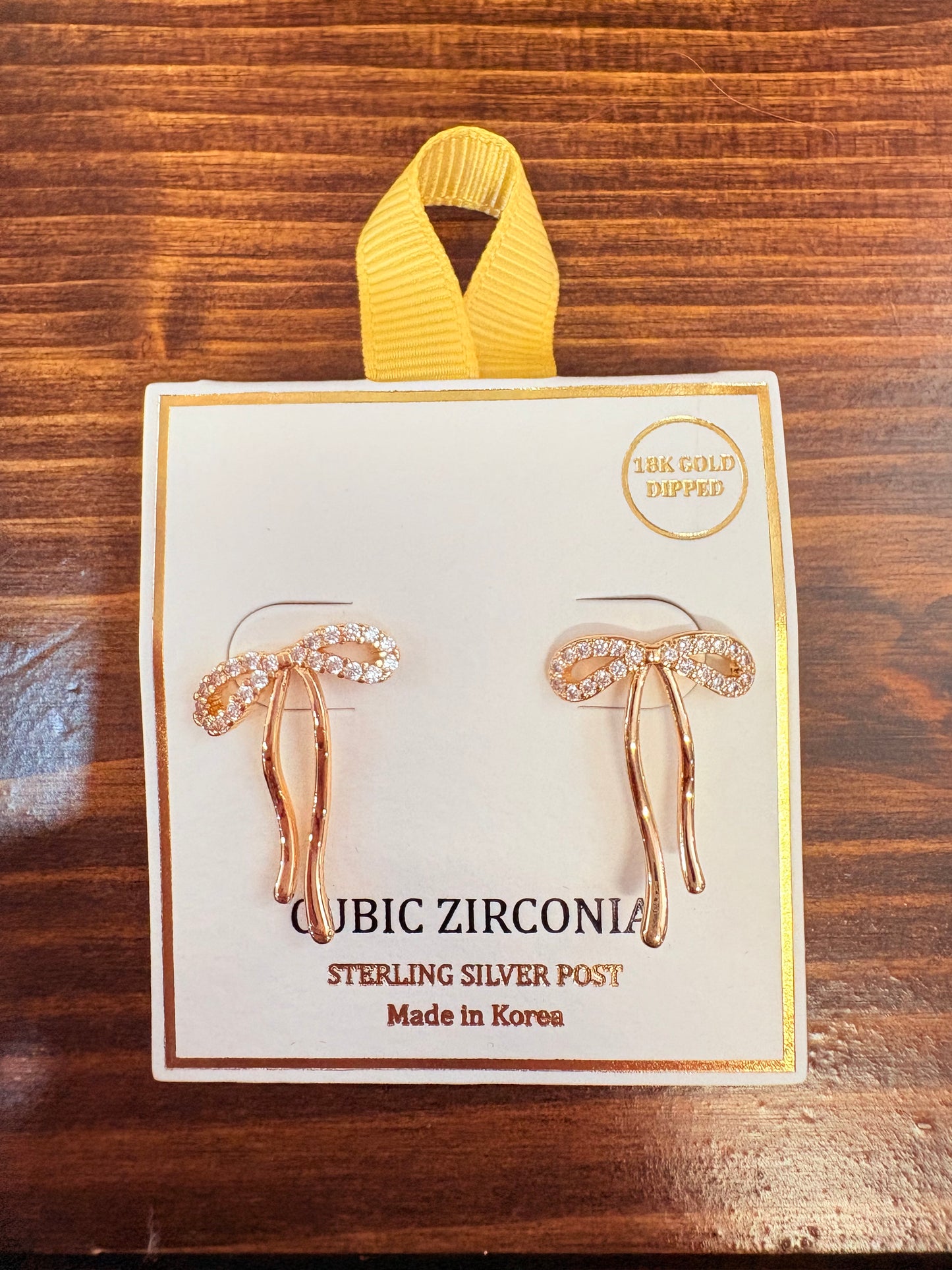 Gold Bow with Rhinestones Earrings