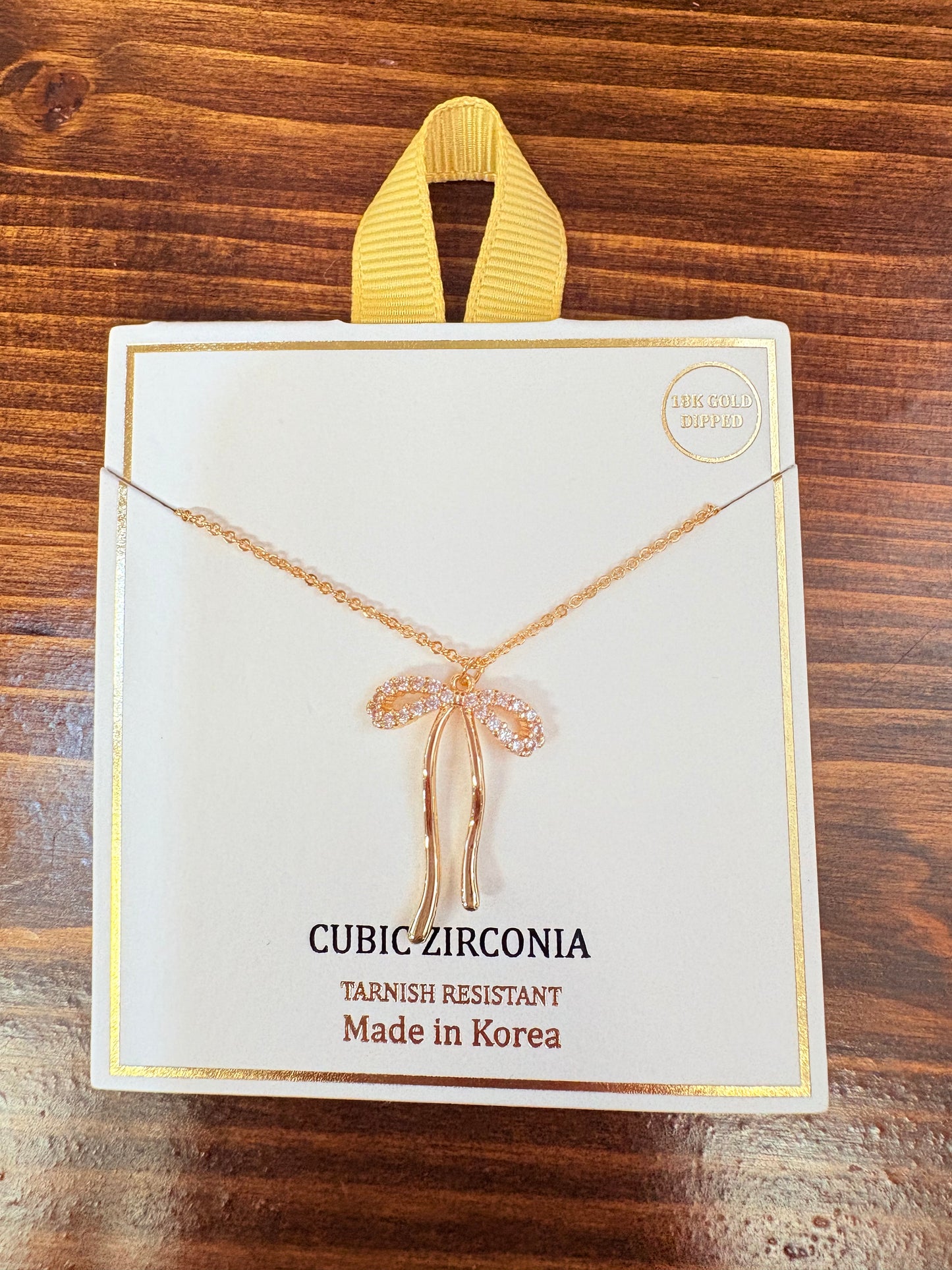 Gold Bow with Rhinestones Necklace