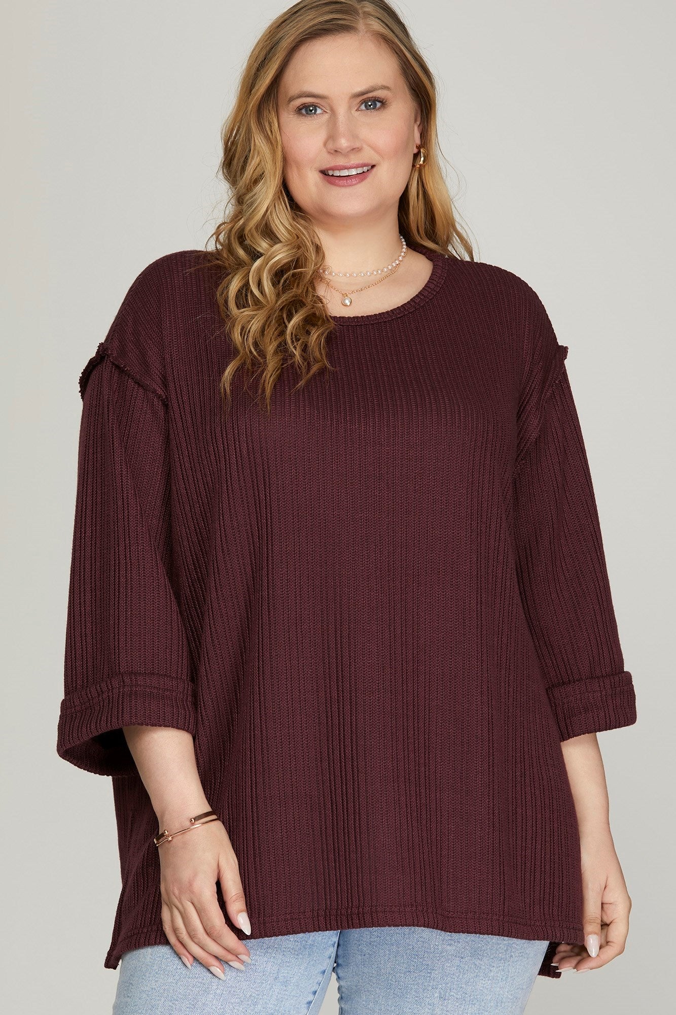 Plus Plum 3/4 Sleeve Top