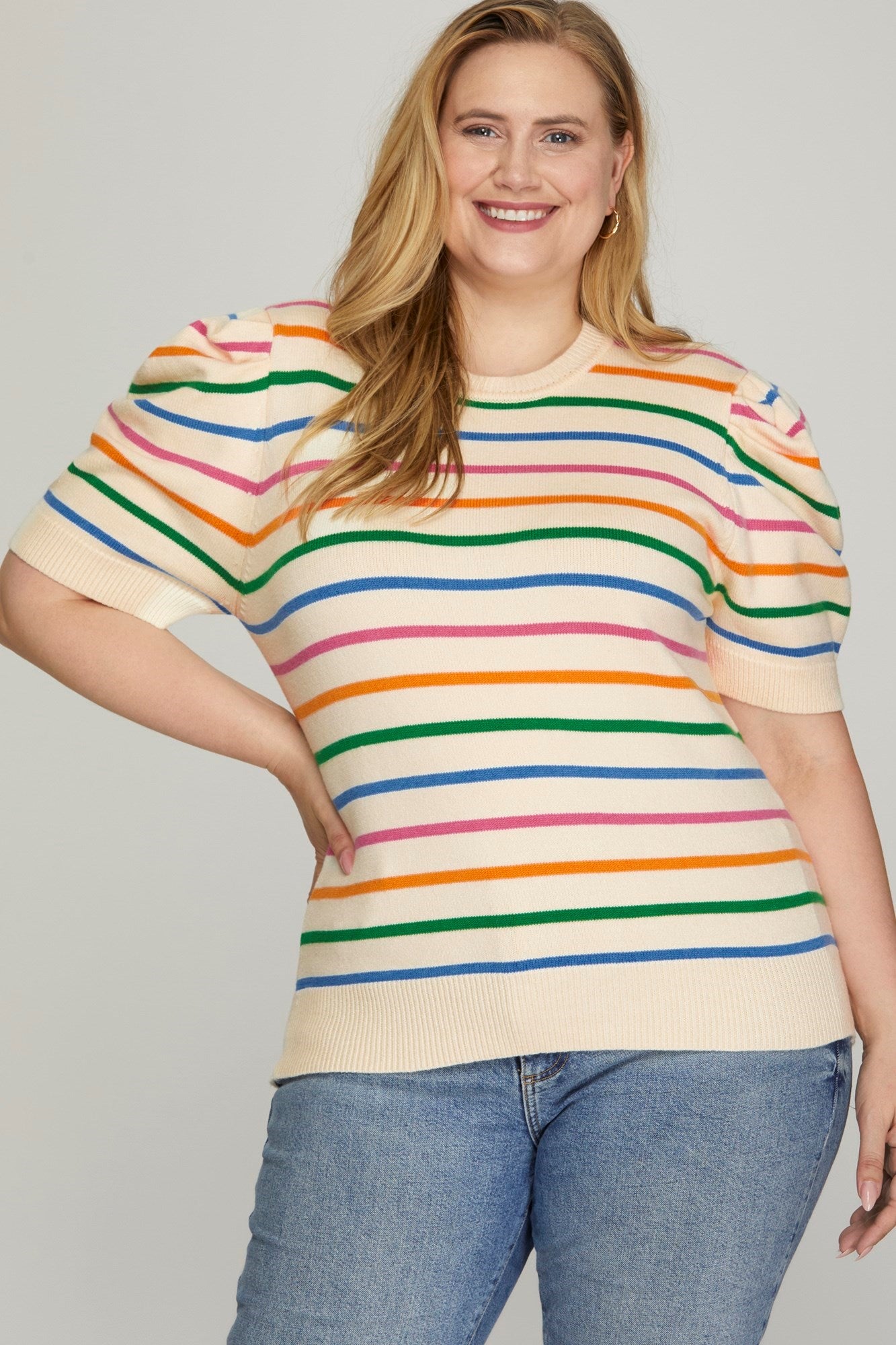 Plus Short Sleeve Multi-Color Sweater Top