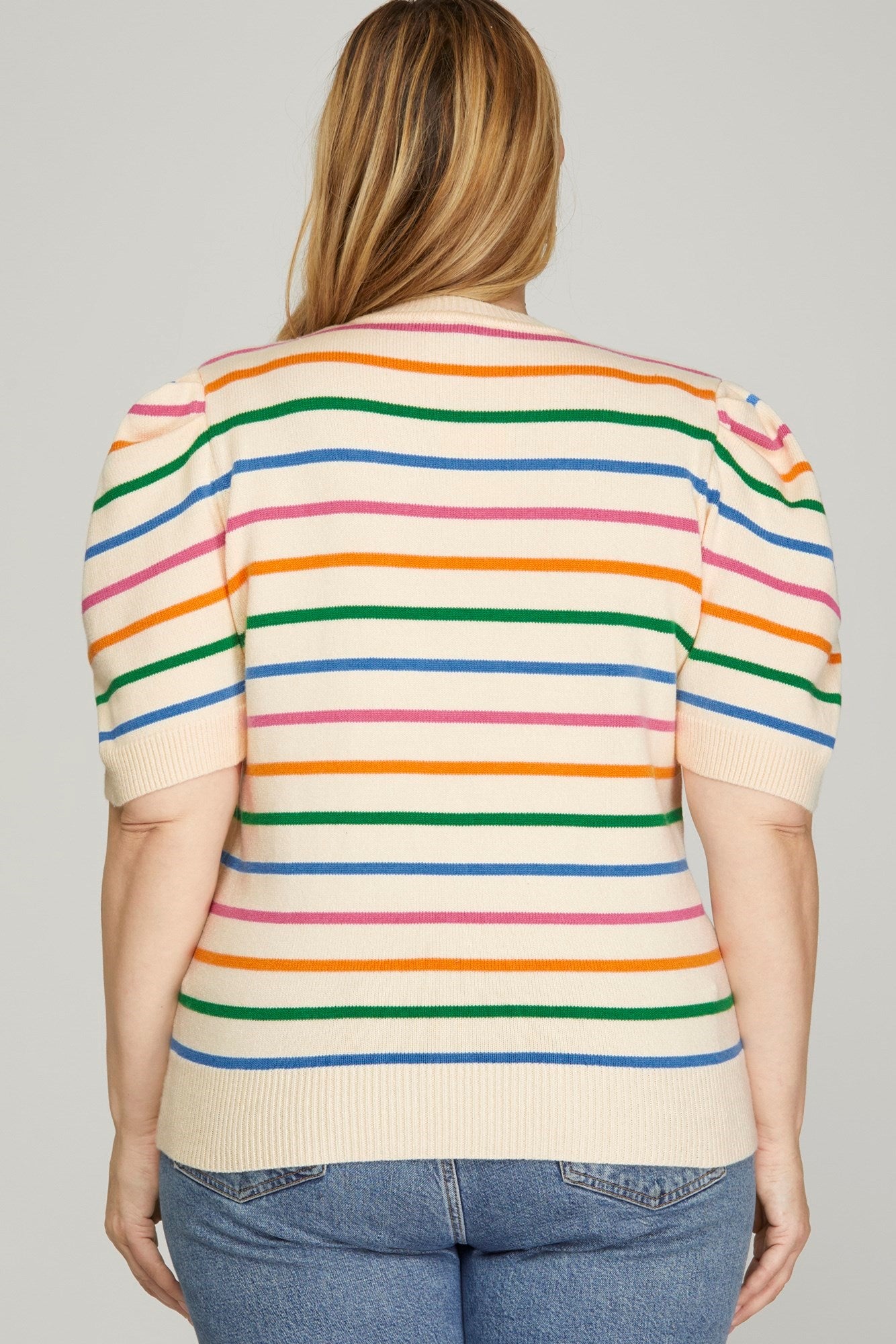 Plus Short Sleeve Multi-Color Sweater Top