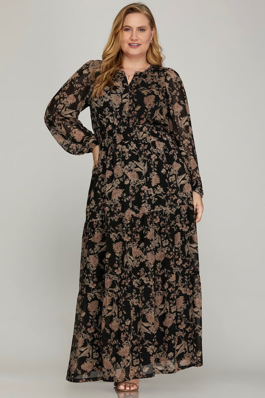 Plus Black and Mocha Maxi Dress