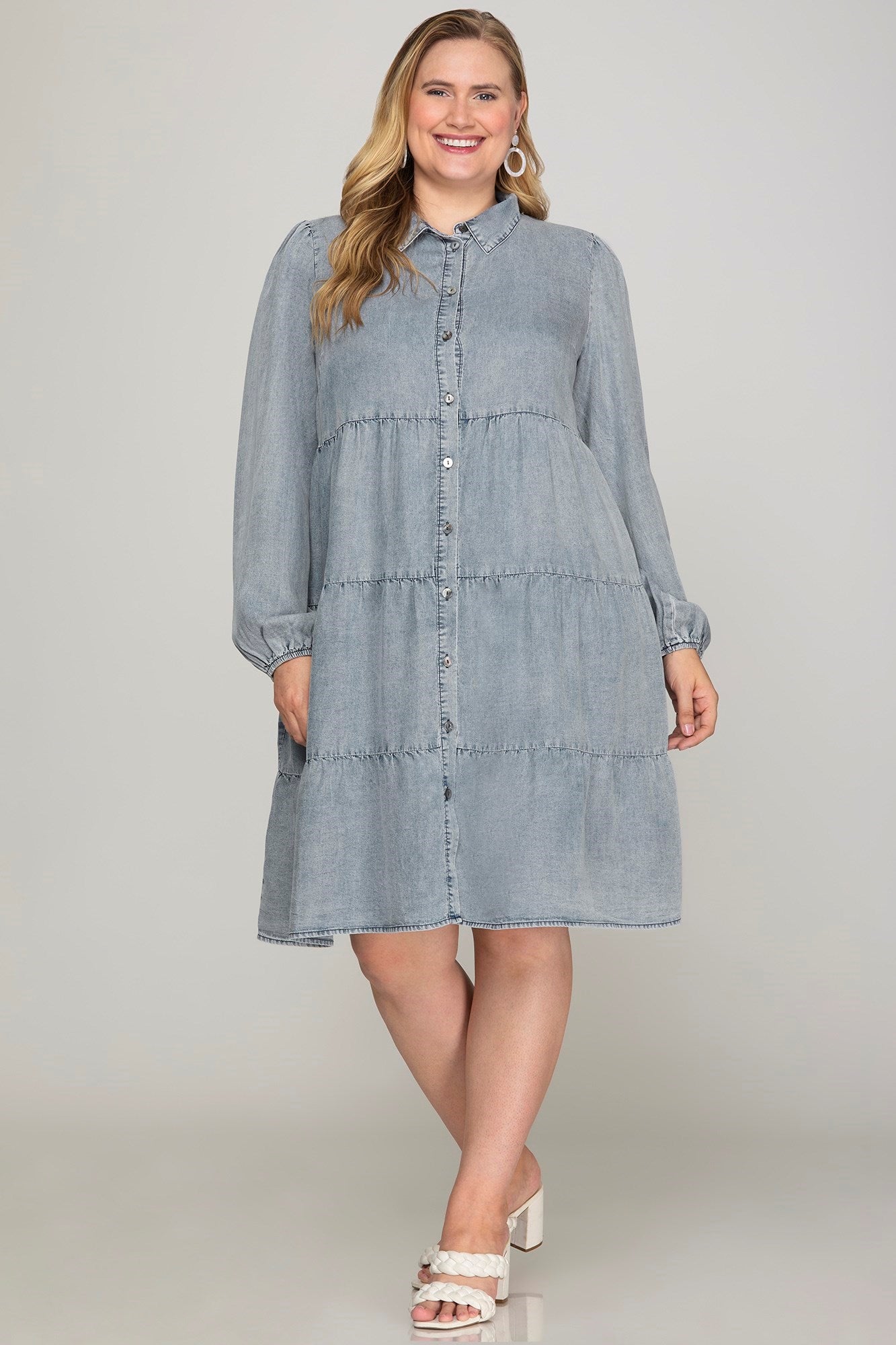 Plus Denim Long Sleeve Dress