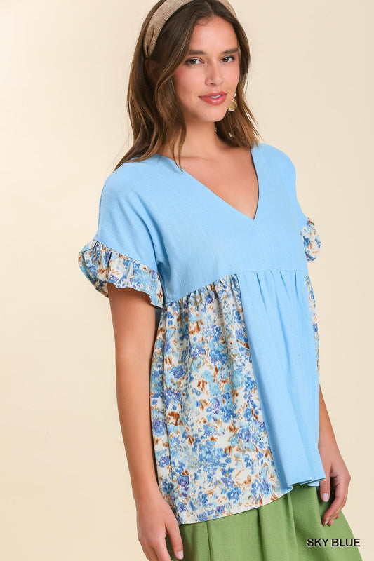 Baby Blue Linen Baby Doll Top