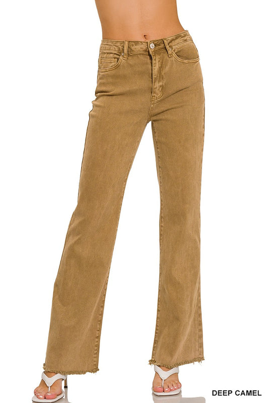 Zenana Long Deep Camel Acid Wash Pants