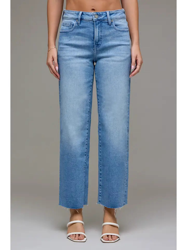 Ella Medium Wash Mid Rise Stretch Classic Cropped Pants